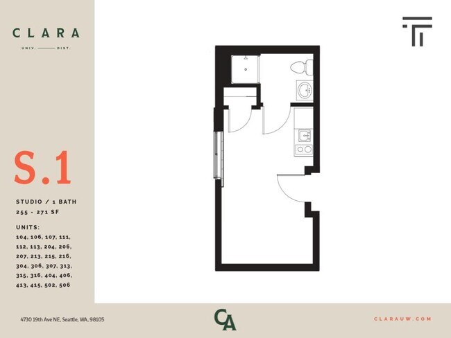 Studio - 260 sqft 307 floor plan